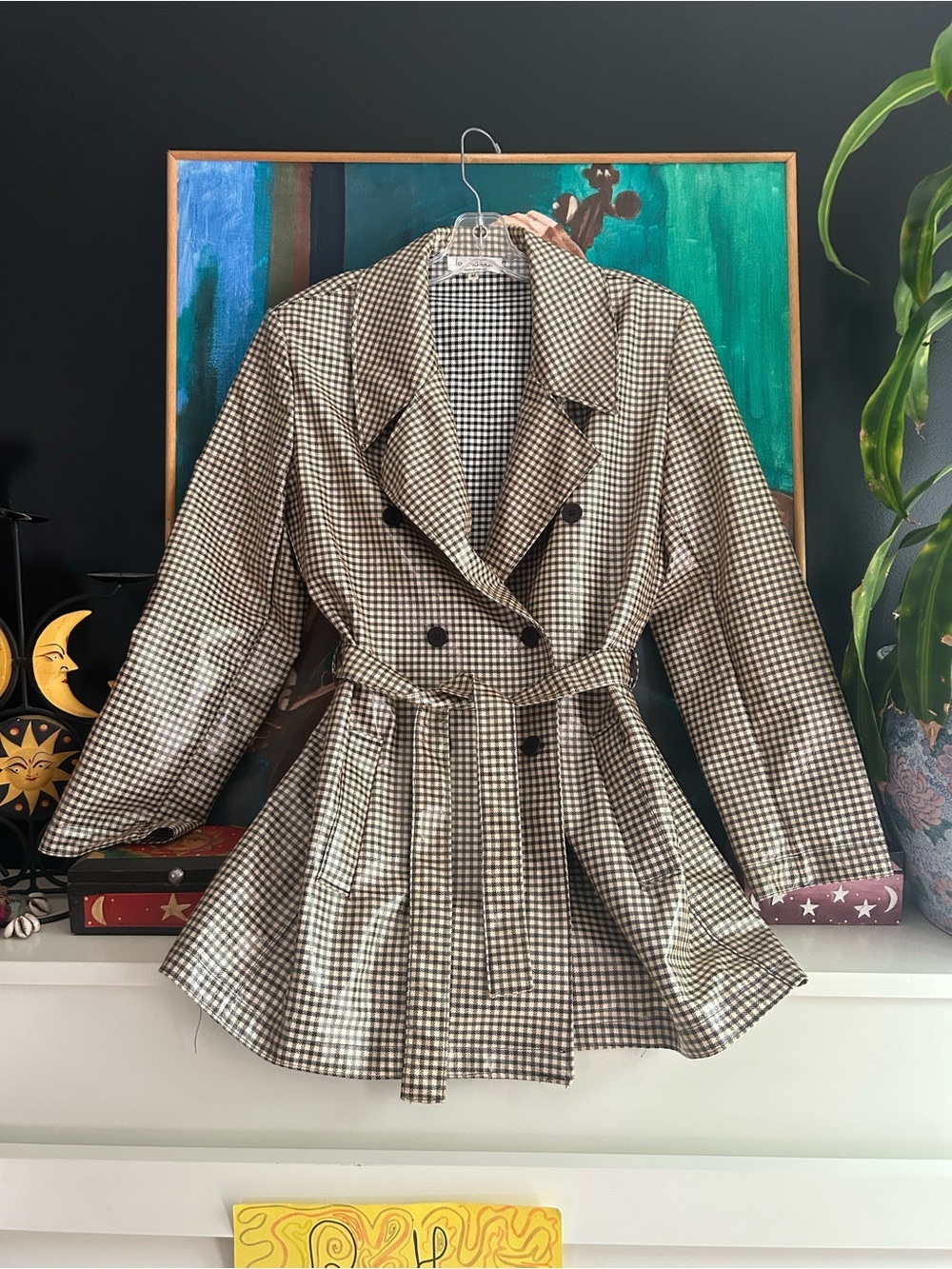 Le Chateau Houndstooth Double Breasted Belted Blazer Jacket Women’s Medium M